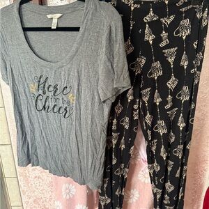 Soma Gray and Black Pajama Set with Cheer Print